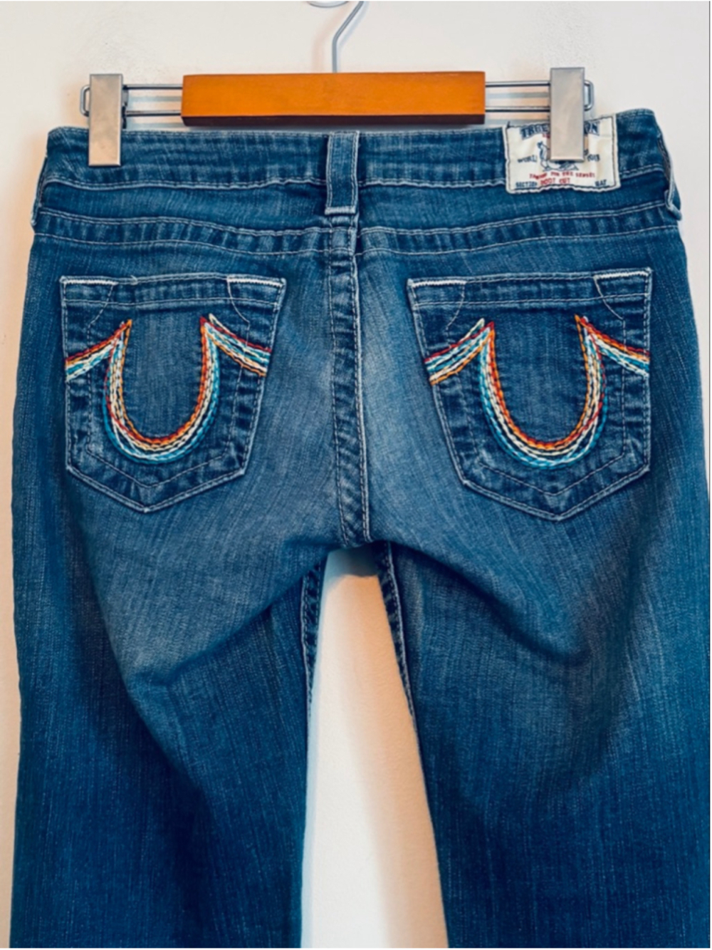 True Religion Y2K Pride Rainbow Low Rise Stitch Boot Cut Jeans Womens Size 27
